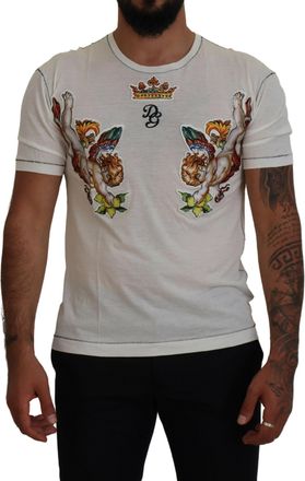 Dolce & Gabbana Mens Casual Tshirt Cherubs Design - White Cotton - Size EU 44 (Mens)