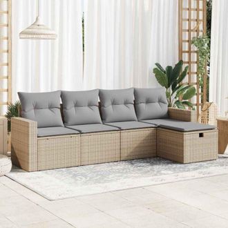 vidaXL Juego De Sof&aacute;s Jard&iacute;n Con Cojines 5 Pzas Rat&aacute;n Sint&eacute;tico Beige Vidaxl