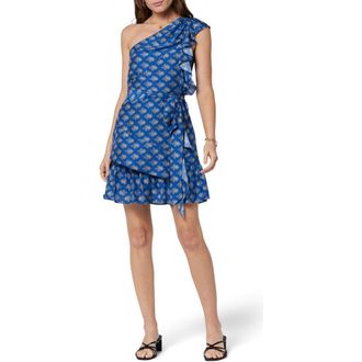 Joie Nerea Paisley One-Shoulder Dress in Blue Quartz And Beige at Nordstrom Rack, Size 10