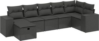 vidaXL Set De Comedor De Jard&iacute;n 7 Pzas Y Cojines Rat&aacute;n Sint&eacute;tico Negro Vidaxl