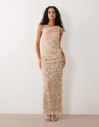 Asos gonna lunga coordinata con paillettes color champagne-Oro