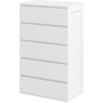 HOMCOM Cassettiera 5 Cassetti in Legno con Maniglie Scanalate Bianco - Homcom