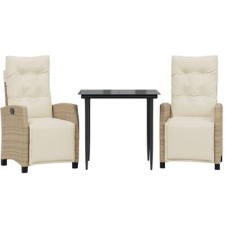 vidaXL Set Comedor De Jard&iacute;n 3 Pzas Con Cojines Rat&aacute;n Sint&eacute;tico Beige Vidaxl