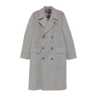 Lardini Dubbele-breasted wollen mix overjas - Heren - Mantels - Grijs - Maat: L Wol