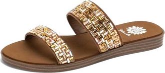 Yellow Box Womens Deloris Two Strap Rhinestones Sandals In Toast