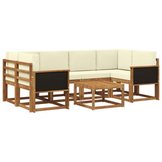 vidaXL Conjunto De Sof&aacute;s De Exterior Con Coj&iacute;n 5 Pcs Natural Y Crema Vidaxl