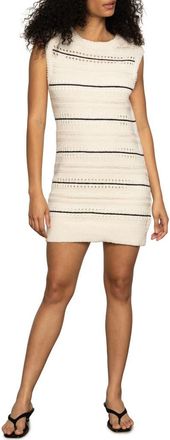 Sanctuary Stripe Pointelle Sleeveless Cotton Mini Sweater Dress in Light Oat at Nordstrom, Size X-Small