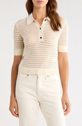 Maria McManus Open Knit Recycled Cashmere & Organic Cotton Polo Sweater in Ivory at Nordstrom, Size X-Small