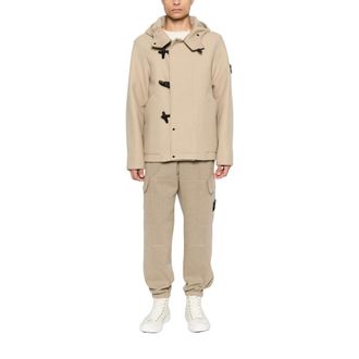 Stone Island Korte Zware Melton Jas - Heren - Mantels - Beige - Maat: L