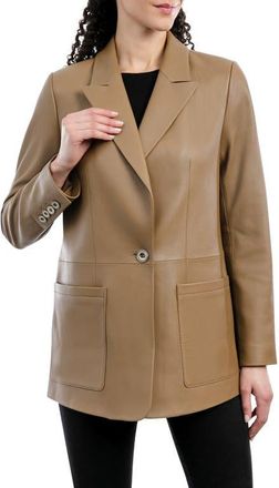 Michael Kors Oversize Leather Blazer in Husk at Nordstrom, Size Xx-Large