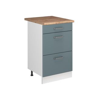 Vicco Mueble Bajo De Cocina R-line, Gris Azulado/blanco, 50 Cm Encimera Roble Dorado, Vicco