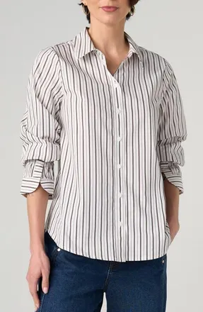Liverpool L.A. Adjustable Sleeve Shirt in Cream W/Dark Espresso at Nordstrom, Size X-Small