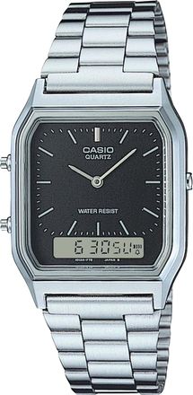 Casio Mens Silver Analog Digital Watch Black Dial Steel Bracelet - AQ-230A-1D