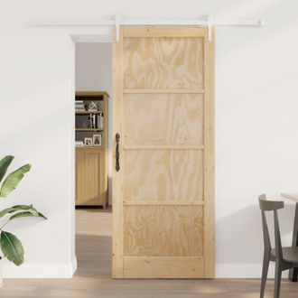 Berkfield Home Sliding Door with Hardware Set 86x211 cm Solid Wood Pine in Brown