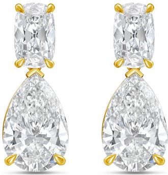 Diana M. Jewels 14KW YG Drop Earrings 12.00 Ct TW of Lab grown cushion and pear shape diamonds