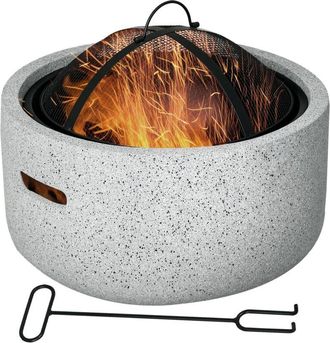 OUTSUNNY Brasero Exterior Redondo Brasero Exterior Jard&iacute;n Con Atizador Protector De Chispas Rejilla Y Manija &Oslash;45x34 Cm Gris