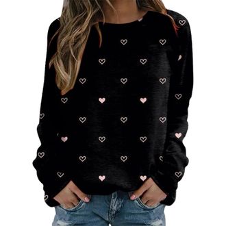 Generic Sweatshirt Womens Valentines Day Soft Jumper Cute Love Heart Patterned Loose Top Long Sleeve Crewneck Shirt Pink Ladies Teens Holiday Blouse Pullover 