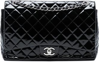 Chanel Borsa a spalla Classic Double Flap maxi in vernice 2013-2014 - Nero