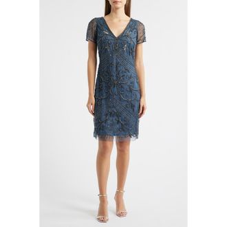 Pisarro Nights Beaded Double V-Neck Dress in Grey at Nordstrom, Size 10