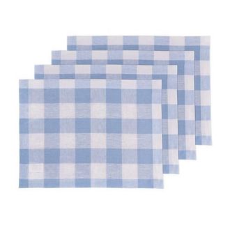 Solino Home Linen Placemats Set of 4, 14 x 19 Inch for Dining Table, Holiday and Everyday Table Decor - Buffalo Check in Chambray Blue And White at
