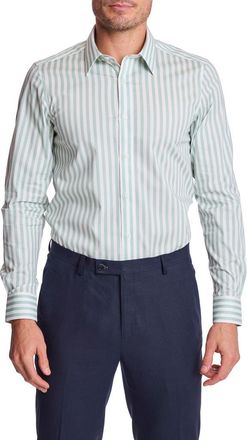 Paisley & Gray Parker Trim Fit Stretch Cotton Button-Up Shirt in Mint White Stripes at Nordstrom Rack, Size Xxx-Large