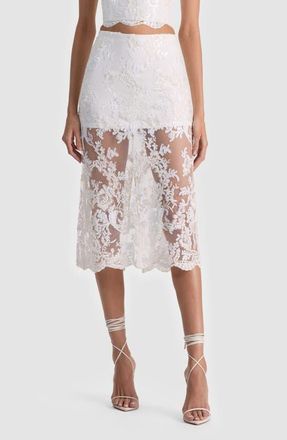 Alice & Olivia Medine Lace Embroidery Slip Skirt in Off White at Nordstrom, Size 12