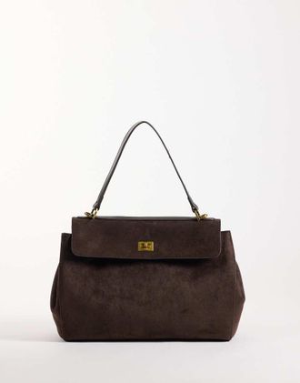 Gina Tricot Gina Tricot borsa tote da lavoro con patta in camoscio sintetico marrone