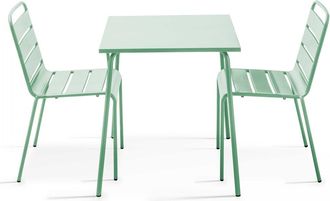 Oviala Conjunto mesa de jard&iacute;n cuadrada y 2 sillas acero verde salvia