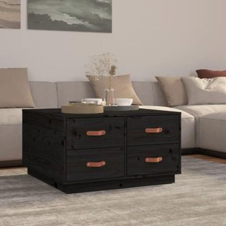 vidaXL Tavolino da Salotto Nero 80x80x45 cm Legno Massello di Pino - Vidaxl