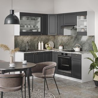 Vicco Cocina Esquinera Fame-line, Antracita-oro/blanco, 160 X 190 Cm, Et Antracita
