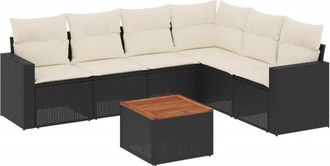 vidaXL Set De Comedor De Jard&iacute;n 7 Pzas Y Cojines Rat&aacute;n Sint&eacute;tico Negro Vidaxl