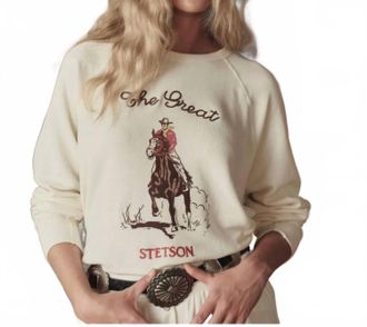 The Great. Stetson Graphic College Sweatshirt In Washed White