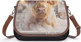 Generic Cute Highland Cow in Bath Womens Crossbody Bag Fashion Shoulder Handbags Message Tote Bag with Adjustable Strap