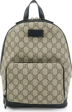 Gucci Zip Pocket Gg Coated Canvas Beige Canvas Backpack Bag (Pre-Owned)
