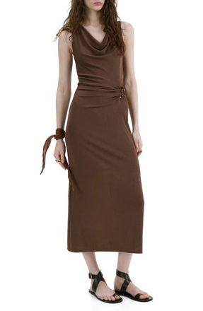 Mango Cowl Neck Side Gather Dress in Brown at Nordstrom, Size 10