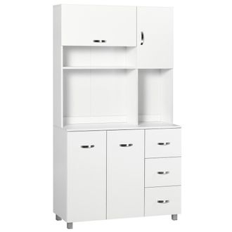 HOMCOM Alacena De Cocina Armario De Cocina Moderno Mueble Auxiliar De Comedor Con 3 Cajones 4 Puertas Y Estantes Ajustables 100x39,5x183,5 Cm Blanco