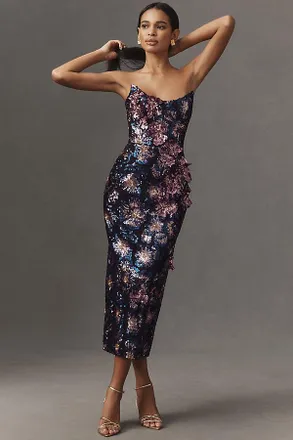 Helsi Rachel Strapless 3D Floral Midi Dress