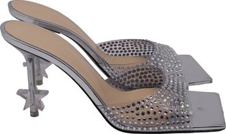 Mach & Mach Star Crystal Embellished PVC Slide Sandals in Silver Patent Leather