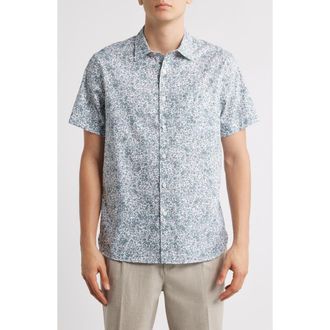 Nordstrom Floral Short Sleeve Stretch Button-Up Shirt in White- Grey Tansy Floral at Nordstrom Rack, Size Small