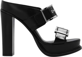Alexander McQueen Zwarte leren platformmuiltjes - Dames - Muiltjes - Zwart - 36 EU - Leer - Schoenen