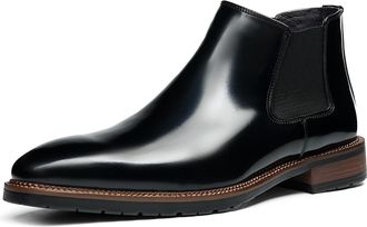 Generic Mens Chelsea Boots Genuine Leather Slip-On Ankle Dress Boots with Elastic Side Panels, Comfortable Business Office and Urban Commuting Shoes,Black,5.5