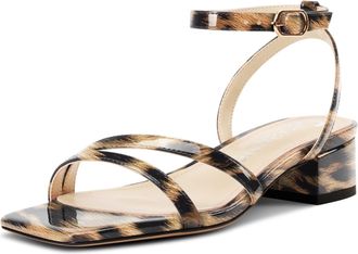 Castamere Womens Low Chunky Block Heel Square Toe Ankle Strap Sandals Dress Wedding Party Shoes 3.5 CM Heels Brown Leopard 6.5 UK