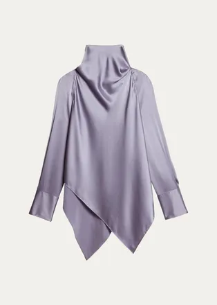 Helmut Lang Silk Long-Sleeve Tieneck Top