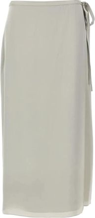 Theory Beige Zijden Midi Wikkelrok - Dames - Midirokken - Grijs - 2XS - Rokken