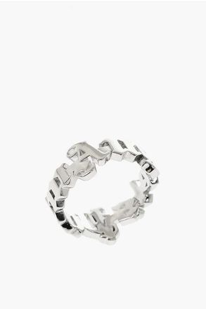 Palm Angels Silver-Effect Logo Ring size 60