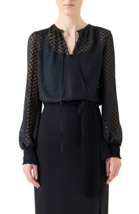 Akris Polka Dot Devor&eacute; Peasant Top in Black at Nordstrom, Size 10