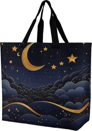 Generic There Are Stars And Moon On It Shopping Bag Lightweight Tote Bag Durable Handbags For College Casual Travel