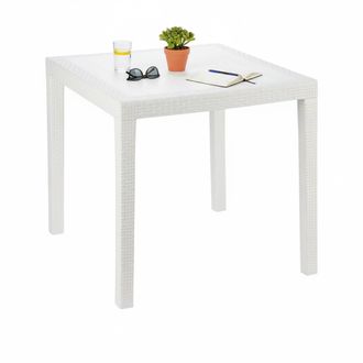 Dmora Mesa De Jard&iacute;n Agrigento, Mesa De Jard&iacute;n Cuadrada, Mesa De Centro Fija Efecto Rat&aacute;n, 100% Made In Italy, Cm 80x80h72, Blanco, Con Embalaje Reforzado -