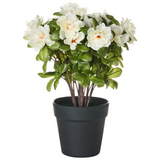 Beliani Planta Artificial En Maceta De Material Sint&eacute;tico Verde Y Negro Flores Blancas 122 Cm Accesorio Decorativo Para Interiores Novella