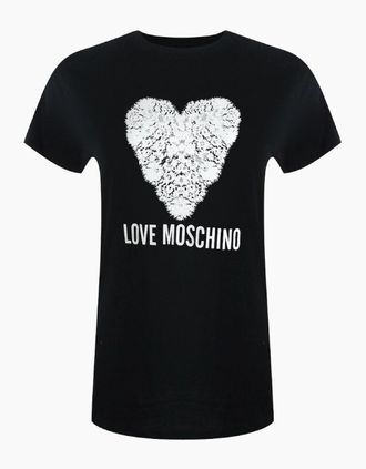 Love Moschino Womens Love Moschino Heart Print Black T-Shirt - Size: 18/16